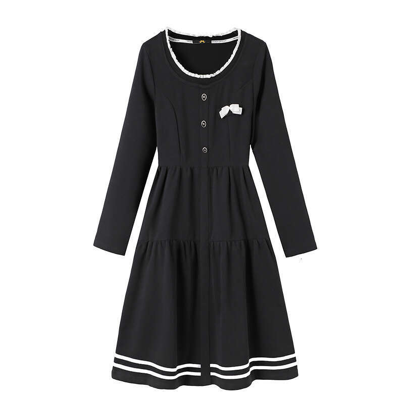 150Kg Plus Size Women's Bust 145 Spring Autumn Loose Long Sleeve Simple Small Black Dress 3Xl 4Xl 5Xl 6Xl 7Xl 8Xl