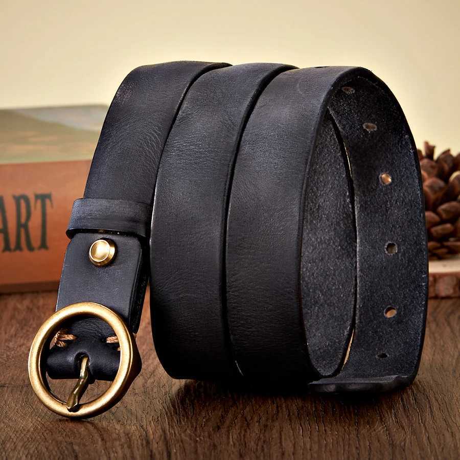 2.5CM Real Genuine Leather Belt Women Luxury Copper Round Buckle Cowskin Female Belt Simple Waist Strap For Jeans Candy ColorX240914