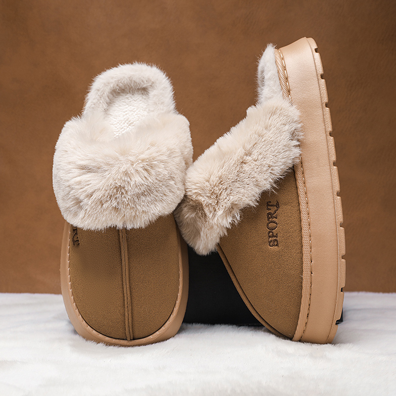 Winter Men Women Warm Slippers Cotton Slippers Outdoor Indoor Comfortable Non-Slip Warm Shoes Men's Home Bedroom Plush Slippers
