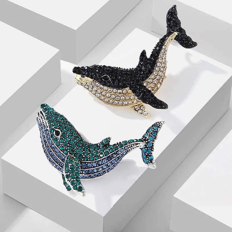 Fashion Vintage Style Dolphin Jewelry Brooch Woman Black Dolphin Whale Pendant Brooch Pin Crystal Rhinestone Party Wedding GiftX240914