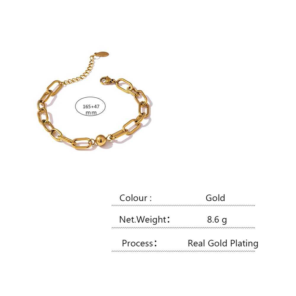 Charm Bracelets Yhpup New Stainless Steel Gold Bracelet Jewelry Charm Metal Texture 14K Galvanized Geometric Watch Suitable for Bijoux Accessories J24