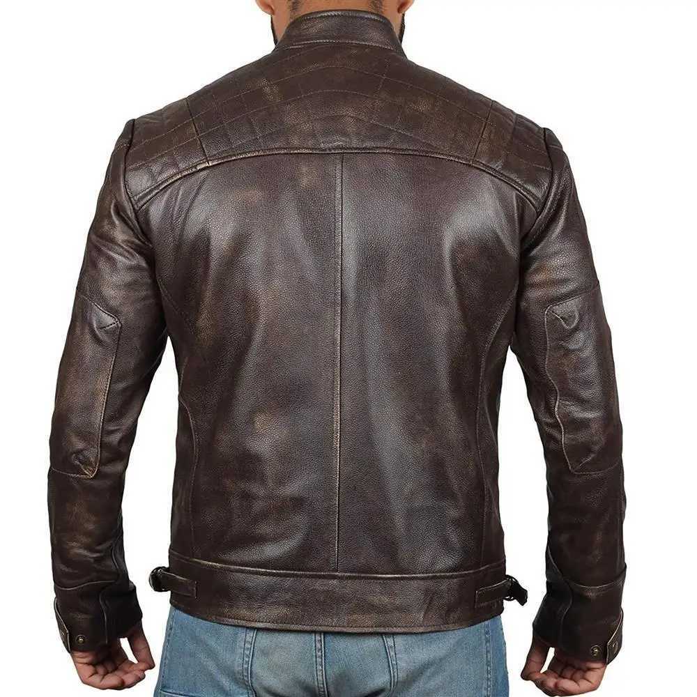 2023 Mens Motorcycle Leather Jacket Autumn/Winter Large Standing Collar Coat JacketX240913