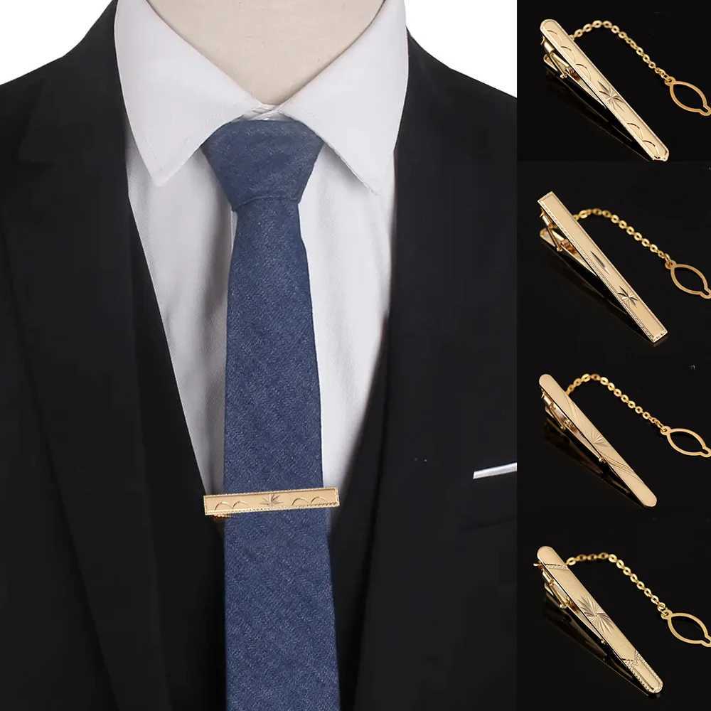 New Metal Gold Color Tie Clip With Chain For Men Wedding Necktie Tie Clasp Clip Gentleman Ties Bar Tie Pin For Mens AccessoriesX240914