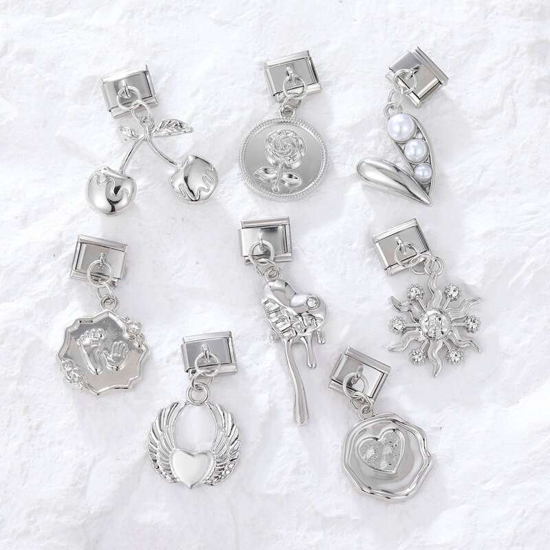 New Women's Gift cat heart flower Pendant Italian Charms Links Bangle Beads Fit 9mm Stainless Steel Bracelet Making DIY For Women Fashion Jewelry