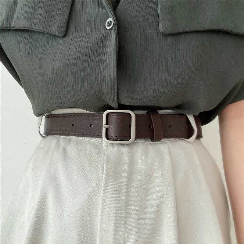 2013 new Korean fashion wild belt Chic students casual retro simple square buckle belt trouser belt men and womenX240914