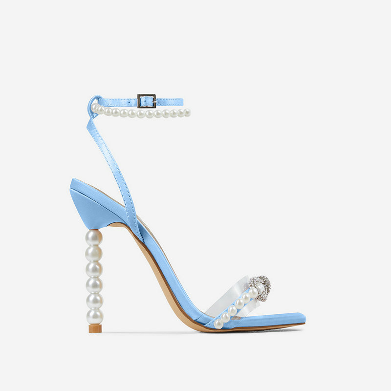 Luxury Rhinestone Soft Clear PVC Women Pumps Sexy Ankle Strap Pearls bowknot Thin High heels Fashion Summer Wedding Bridal Shoes