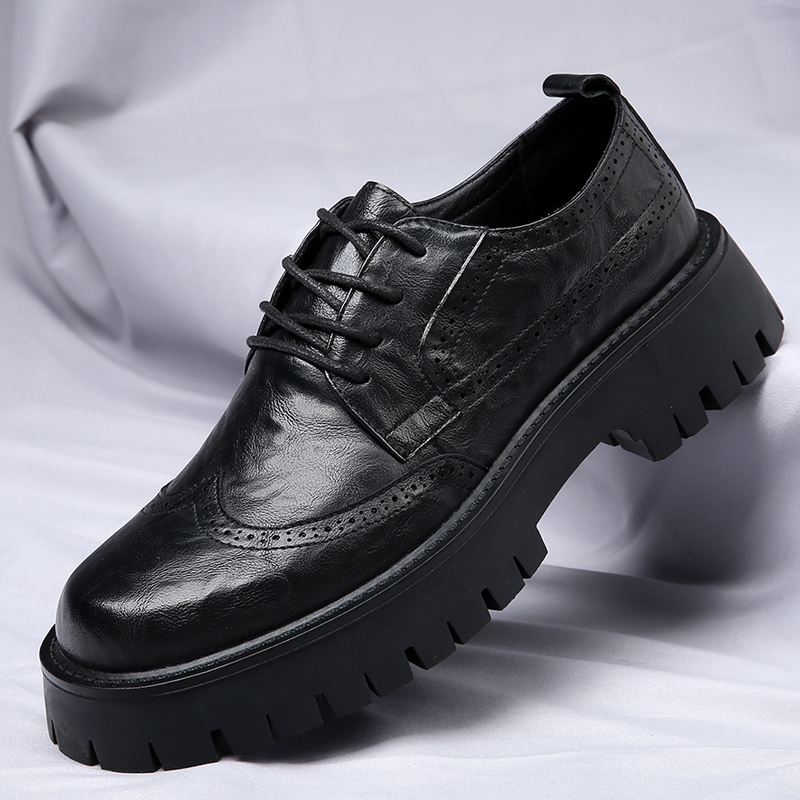 Mens Platform Casual Brogues Leather High-quality Leisure Toog Comfortable Inside Handmade Trend Fashion Shoes c051