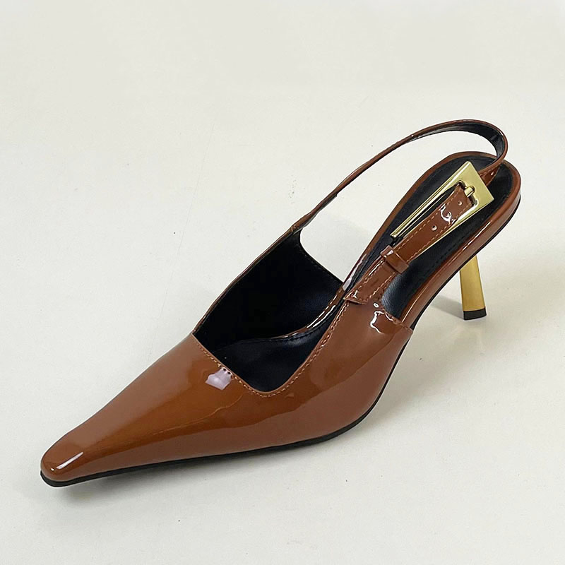 2025 new Metal Fashion Buckle Pumps For Ladies Pointed Toe Women Super High Heels Shoes Female Sandals Brown Footwear ce88