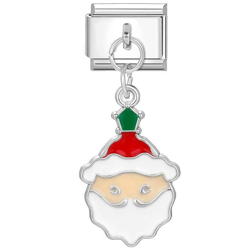 New Women's Gift Christmas hat Snowman Santa Claus Pendant Italian Charms Links Bangle Beads Fit 9mm Stainless Steel Bracelet Making DIY For Wome