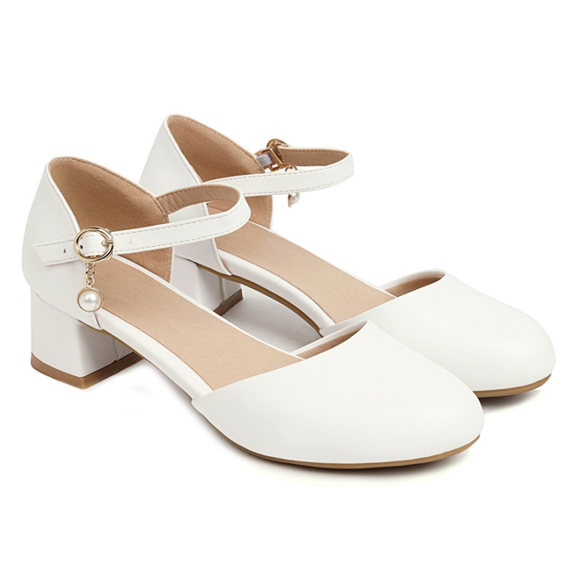 Low Straps Heels Women's Mary Janes Shoes Summer Comfortable Elegant Short Heeled Party Wedding Office Shoe Girls Large Size 7354 0b46