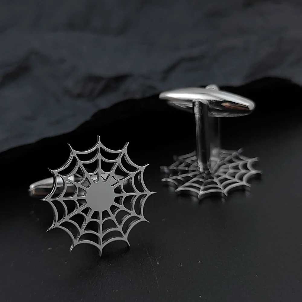 Stainless Steel Spider Web Men Shirt Buttons Ties for Mens Clothes Decorative Punk Dark Cuff Links Jewelry GiftX240914