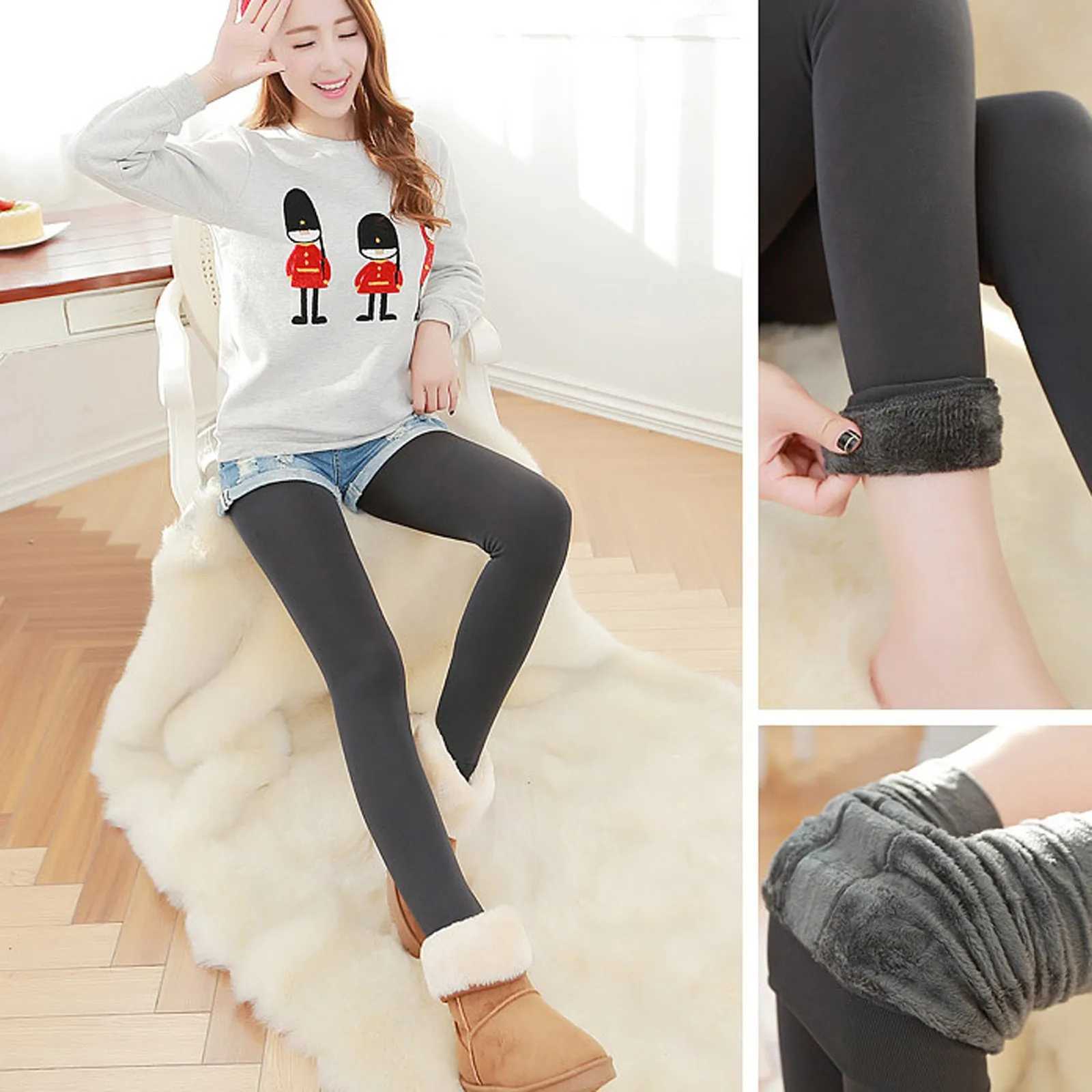 WomenS Autumn Winter Thick Warm Legging Trample Feet Leggings Female Solid Color Leggings Brushed Lining Stretch Fleece PantsX240914