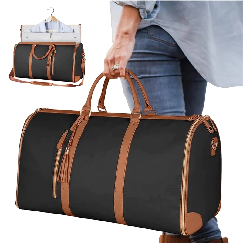 Foldable sports luggage bag with shoe bag sports and fitness handbag business travel bag PU leather 240914