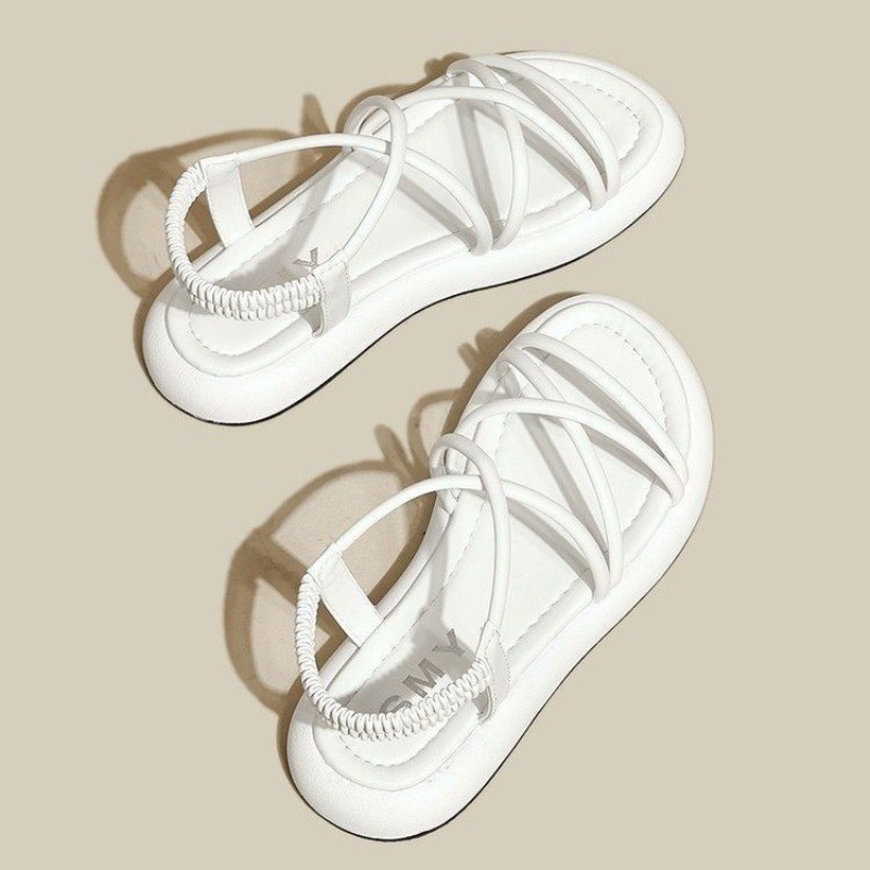 Sandals Women Flat 2024 New New Summer Soft Sole Casual Roman Sandales Femmes Black White Cross Band Women's Shoes Sandalias Mujer 8aa5 's