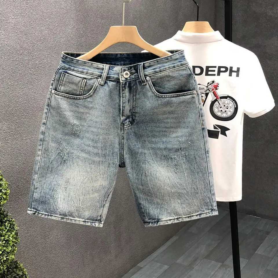 Fashion 2024 Cowboy Korean Luxury Retro Vintage Mid-Length Denim Shorts Mens Casual Brand Slim-Fit Knee-Length Jeans for SummerX240914