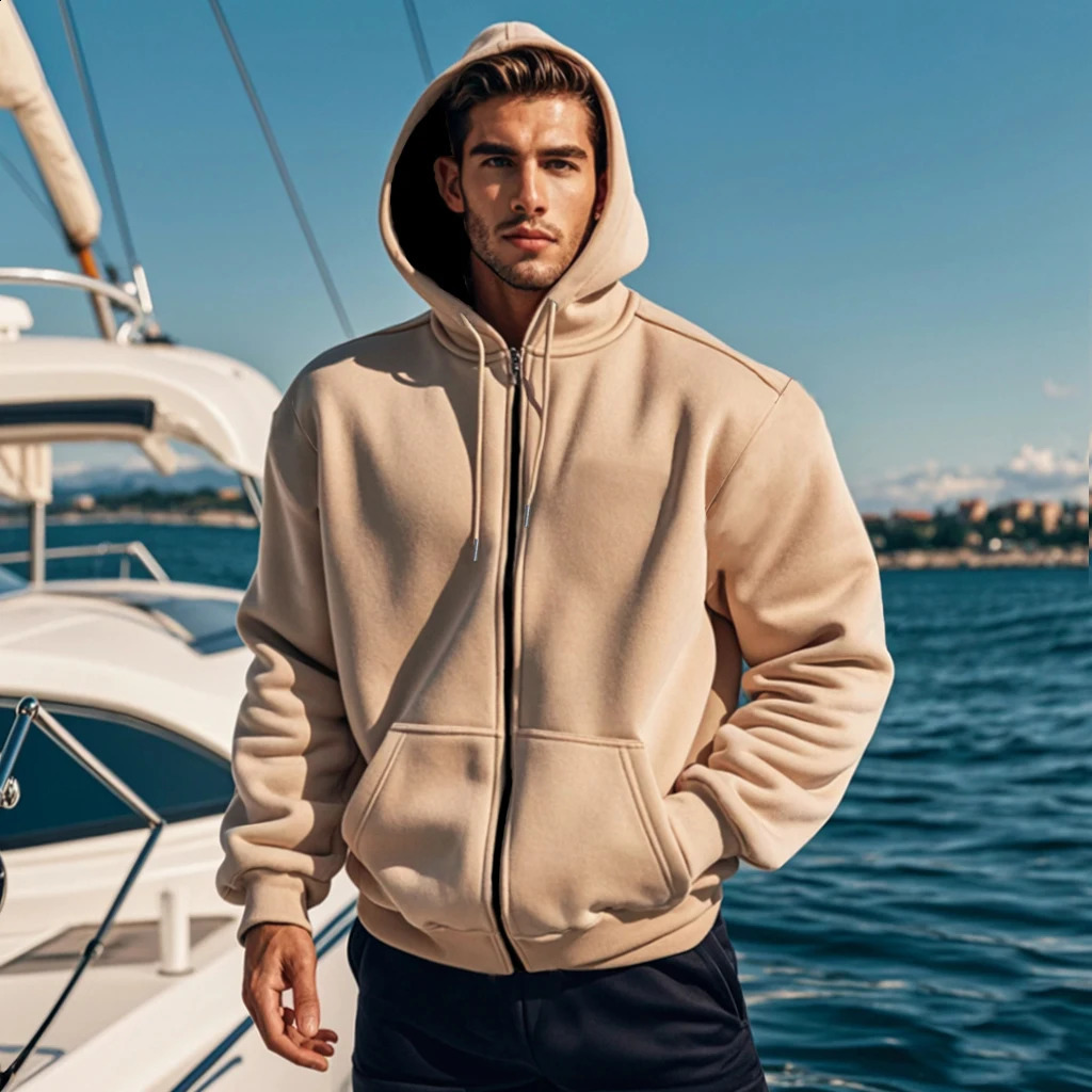 mens solid color casual sports hoodie multi pocket comfortable sportswear autumn and winter outdoor 240911