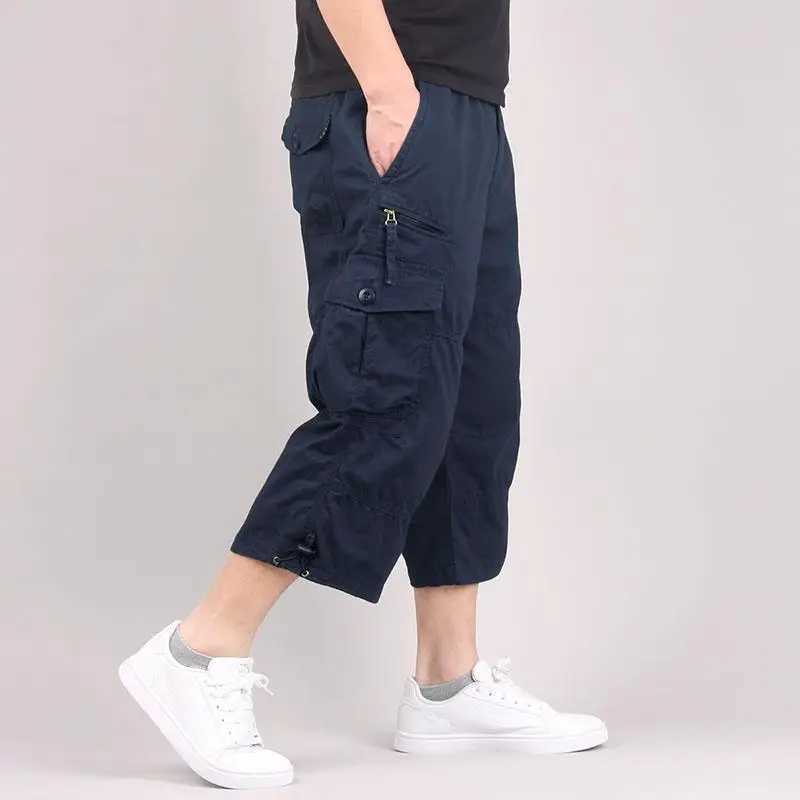 Mens Cargo Shorts Summer Loose Casual Pants Elastic Waist Large Size Outdoor Jogging Sweatpants Trend Multi Pockets Y240914