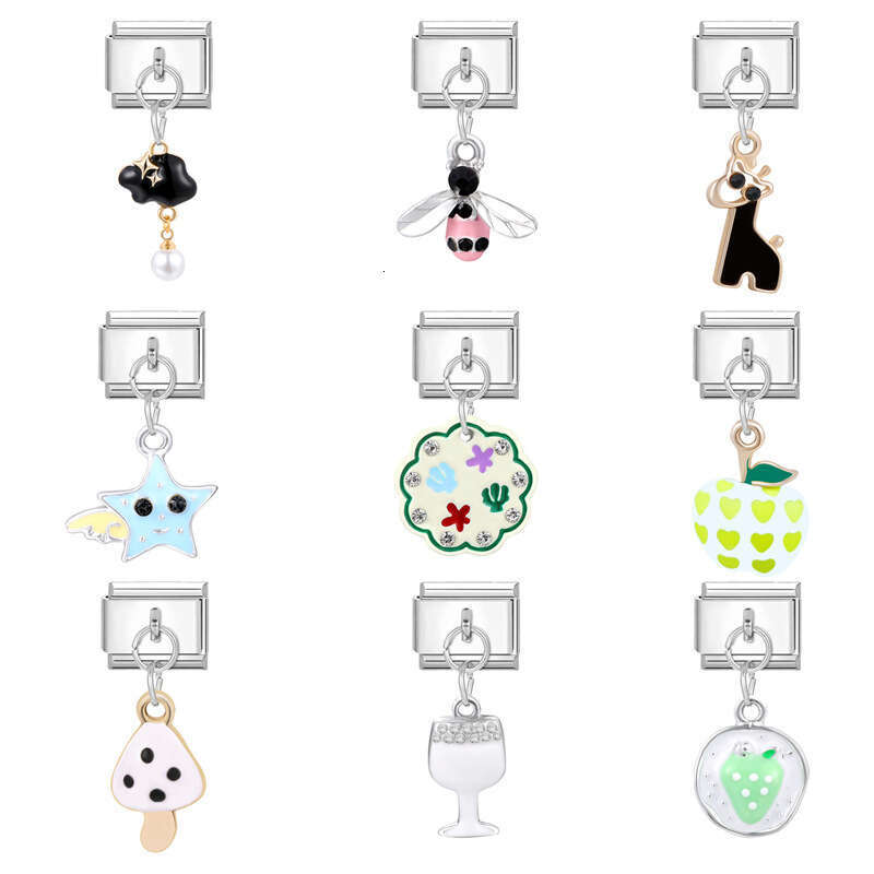 New Women's Gift Mushroom dragonfly Pendant Italian Charms Links Bangle Beads Fit 9mm Stainless Steel Bracelet Making DIY For Women Fashion Jewel