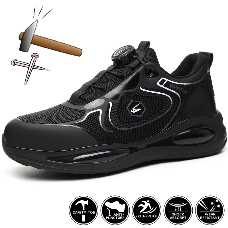 Safety Waterproof Men Rotating Button Sneakers Male Anti-Smash Breathable Work Man Air Cushion Steel Toe Shoes fa4d
