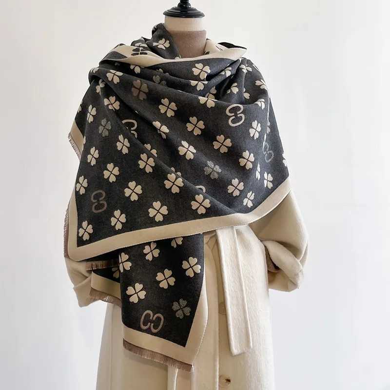 Scarves New double-sided letter scarf cashmere soft warm edges cashmere shawl winter windproof blanket 2024 J240913