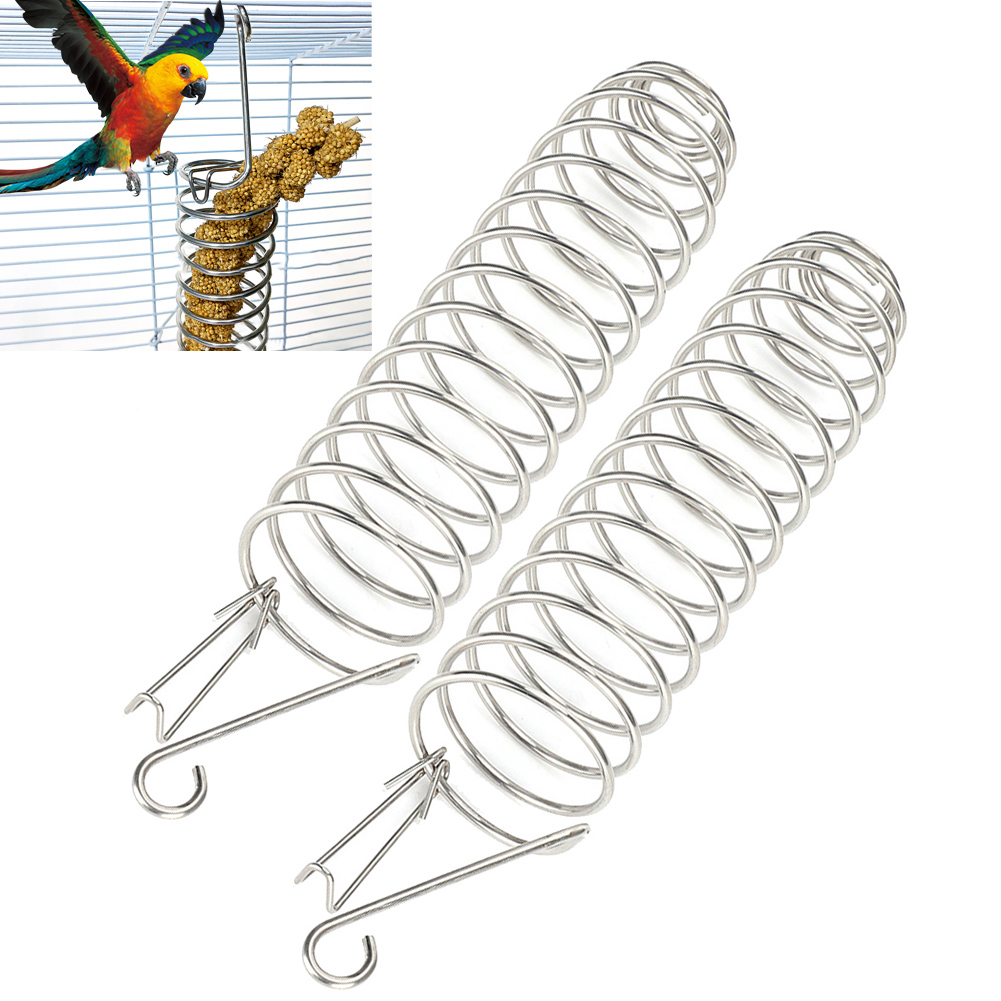 2Pcs Stainless Steel Bird Parrot Safety Lock Buckle Feeding Device Foraging Food Basket