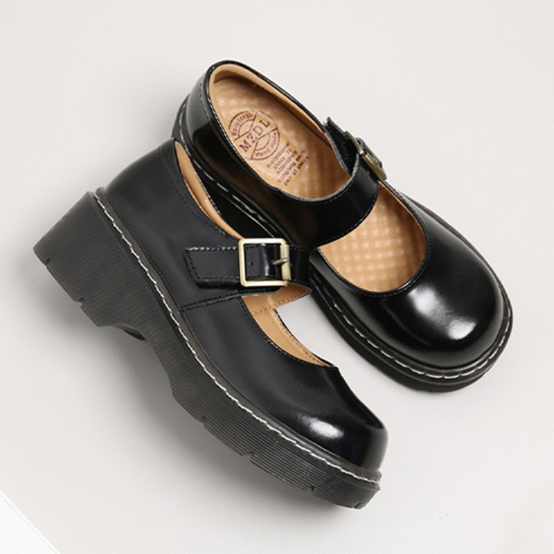 Jane Mary Thick-soled Cowhide Lather Women Retro Lolita Shoes Japanese jk Uniform Original Girl College Style b6e9