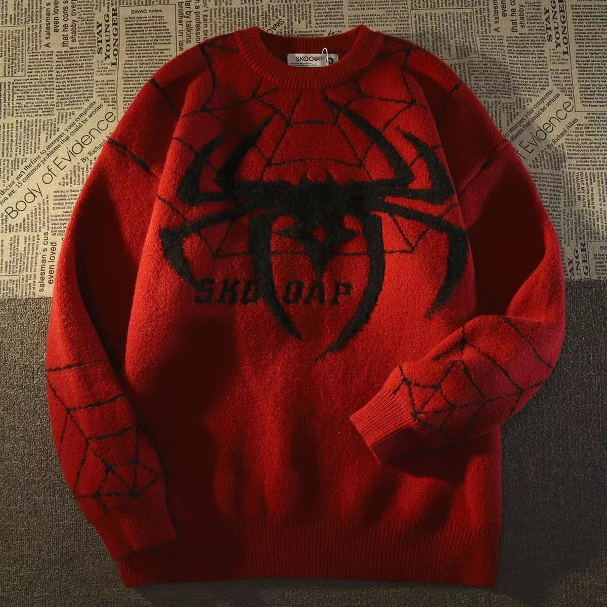 American Vintage Spider Hole Sweater Women Winter Warm Knit Pullover Oversized Y2k Harajuku Hip Hop Mens Clothing 240902