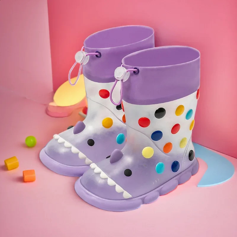 Childrens transparent rain boots baby boys and girls PVC outdoor cartoon shark childrens waterproof shoes water boots girls 240913