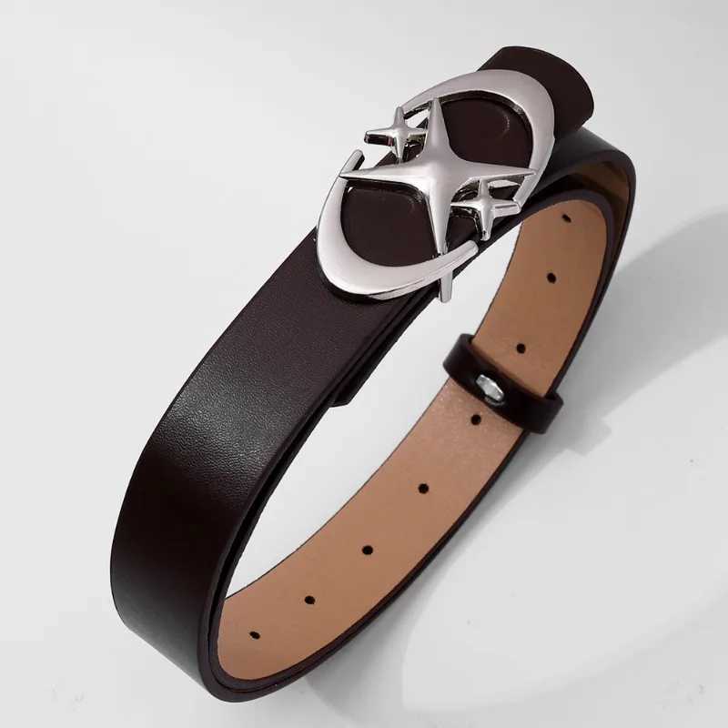 Fashion Spicy Girl Pink PU Leather Belt Metal Punk Cross Buckle Moon Star Buckle Belt Waistband Women Y2K Versatile DecorationX240914