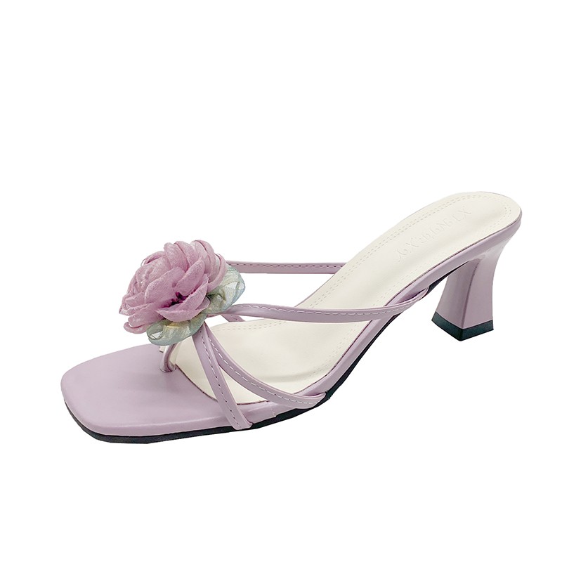 Flower Women Slippers Mid Heels Dress Sandals Shoes Summer New 2024 Fashion Beach Flip Flops Walking Pumps Outdoor Slides
