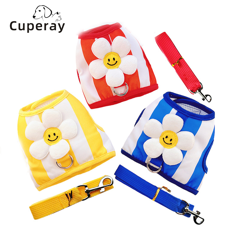 Cat Dog Harness and Leash for Small Girl Dogs Cats Puppy No Pull Sunflower with Fabric Flower Clip Decor Pet Harness for Dog Cat