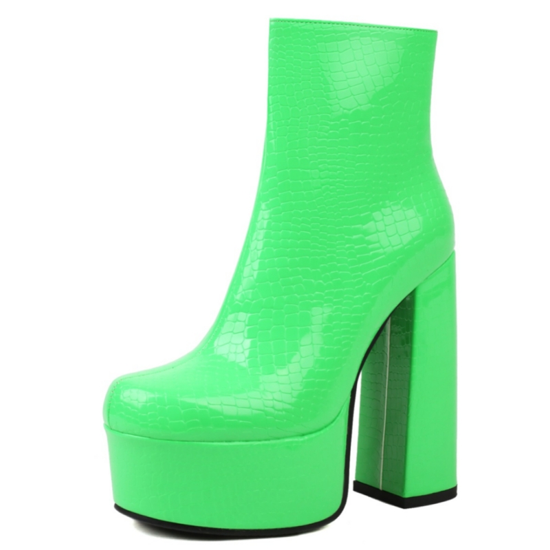 Platform Short Boots Female Winter Sexy High Heels Ankle Boot For Women Snakle Leather Green White Dance Party Shoes Large Size a08c