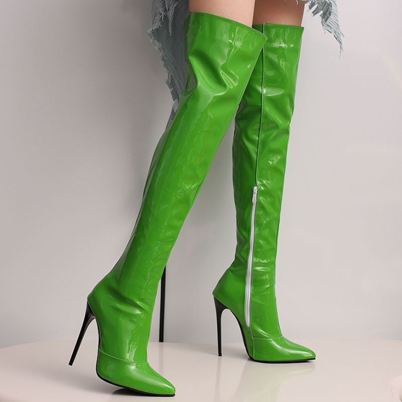 2025 new Over Women's the Knee High Boots Sexy Point Toe Autumn Winter Black Red Heeled Long Boot Ladies Party Shoes Large Size 43