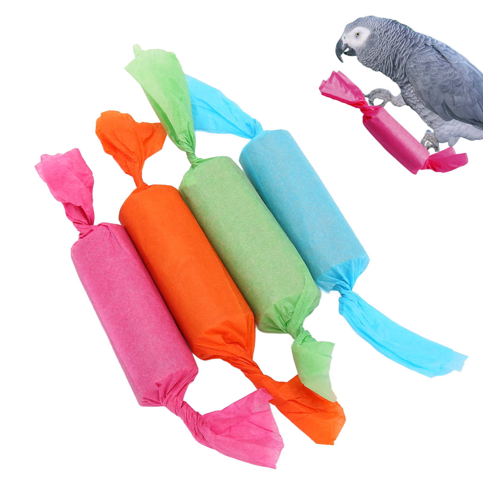 Cute Candy Shape Bird Chew Toys for Parrot, Sola Sticks, Interactive Fun, Parakeets, Cockatiels, Parrotlets, 4Pcs