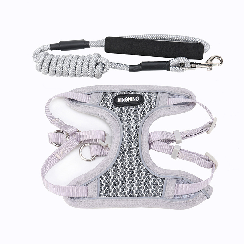 Pet Harness and Leash Set Adjustable Mesh Vest-style Cat Harness & Comfortable Foam Handle Leash for Cat Puppy Running Training