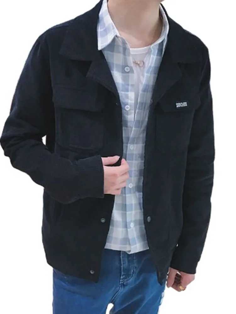 New mens solid color casual open top jacket for autumn 2023 made of Korean youth corduroy ultra-thin and suitable for students to wear W240914