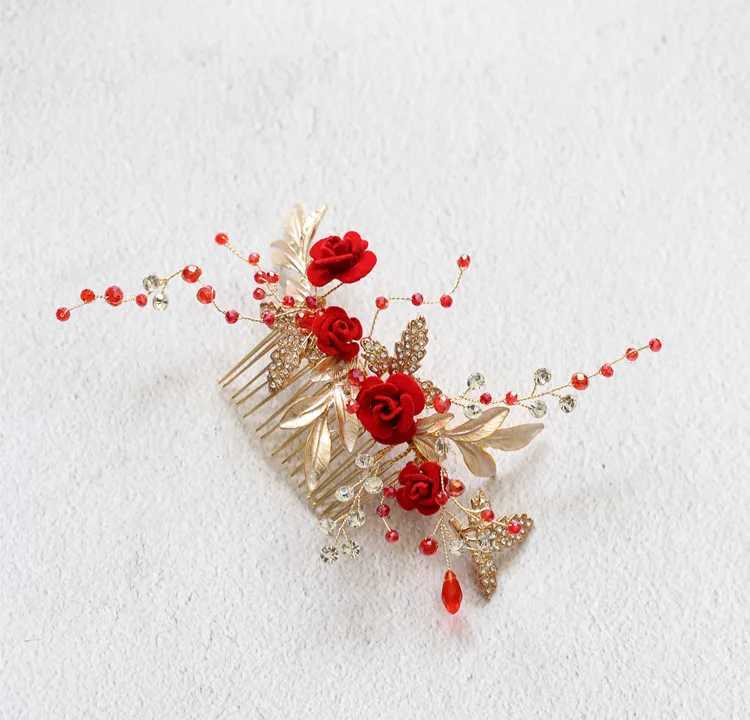 Charming Red Flower Women Prom Headpiece Rhinestone Bridal Hair comb Wedding Headband Hair Pins AccessoriesX240913