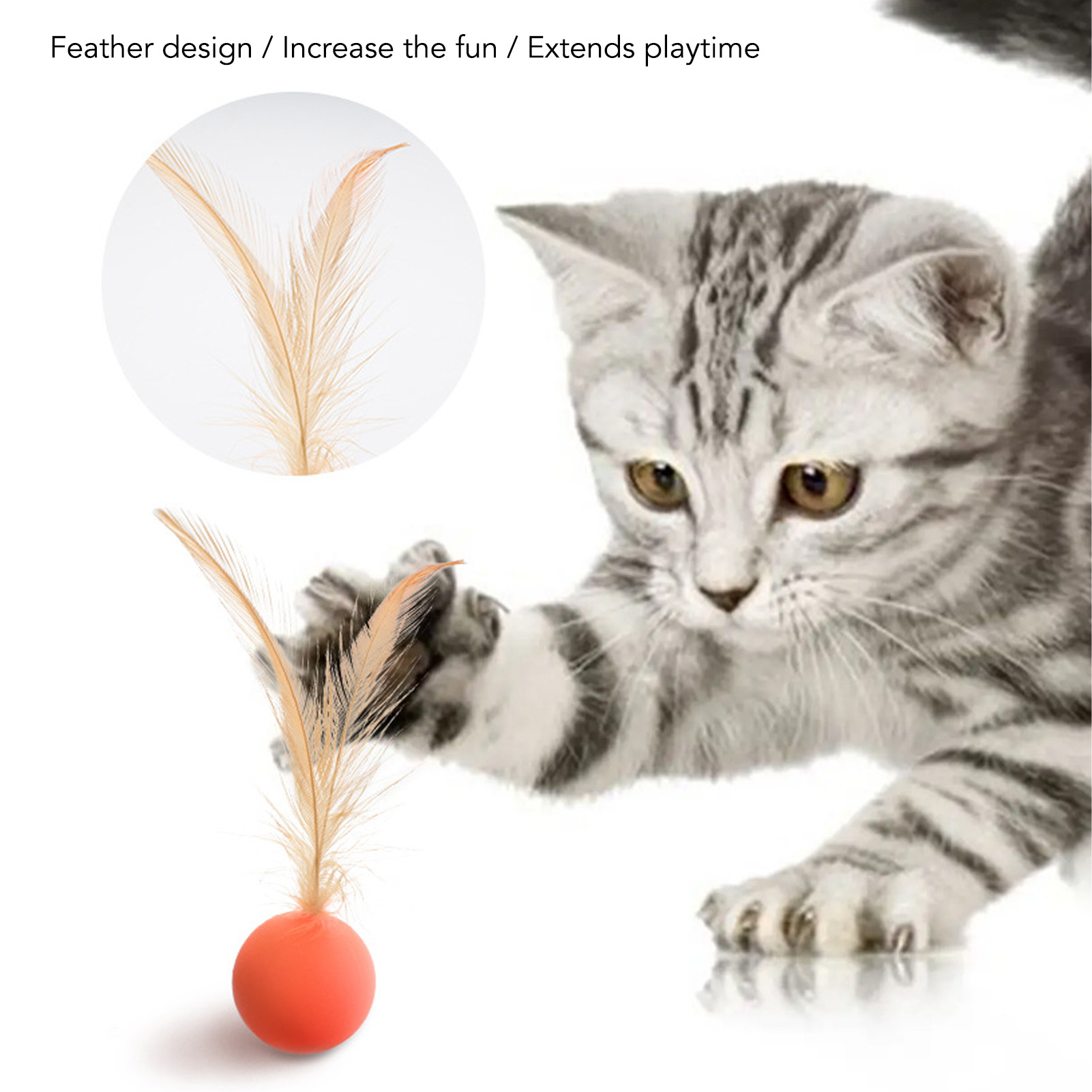 3Pcs Cat Bouncy Ball Interactive Soft Flexible Cat Balls With Feathers For Cats Kitten