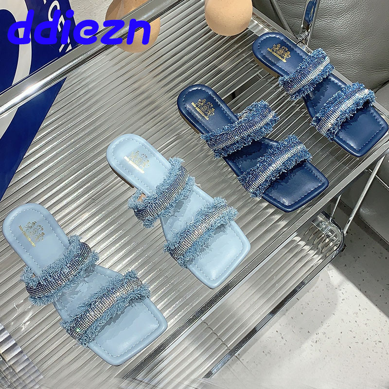 Fashion New Bg Ladies Summer Beach Female Slides Denim Footwear Women Slippers Sandals New Shoes 2024 5195