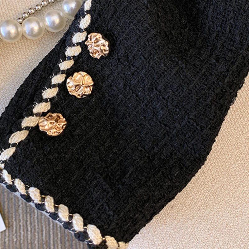 MEXZT Cropped Black Coarse Felt Jacket Womens Retro Set Quilted Coat Winter Short Coat Womens Elegant Thick Coat Top 240906