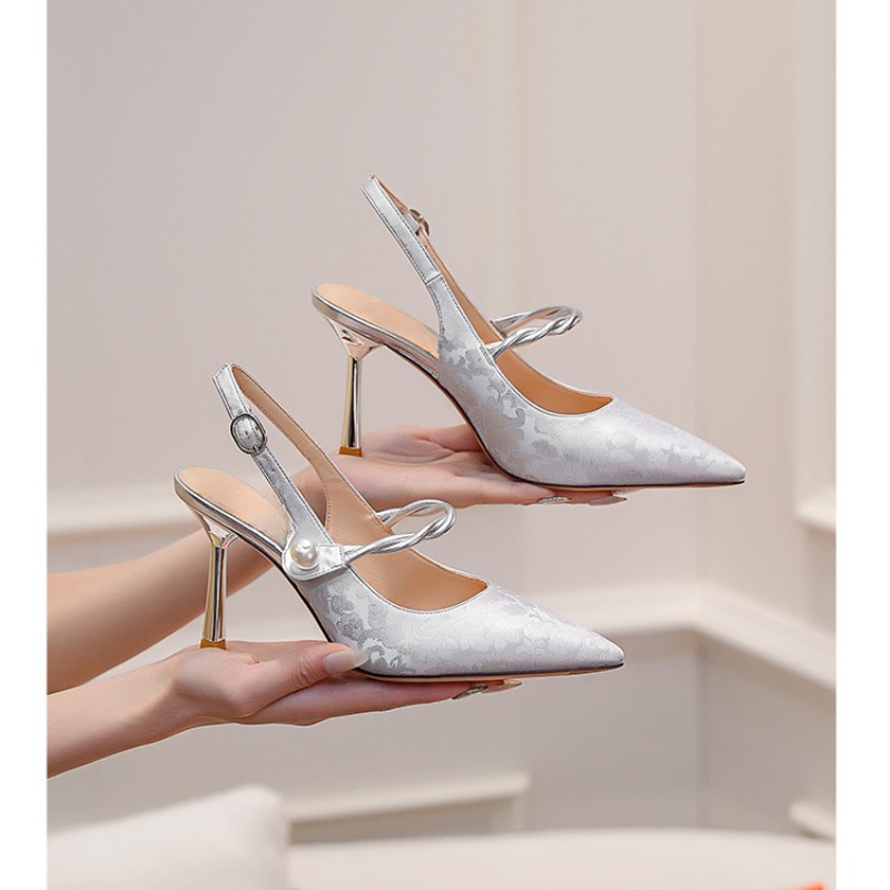 Green Cold Retro Embroidered Pointed Sandals Women's New Summer Ladies Style Cheongsam 6cm 8cm Elegant High-heeled Shoes Size 40 99bb