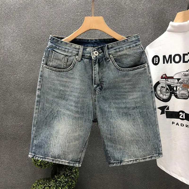 Fashion 2024 Cowboy Korean Luxury Retro Vintage Mid-Length Denim Shorts Mens Casual Brand Slim-Fit Knee-Length Jeans for SummerX240914