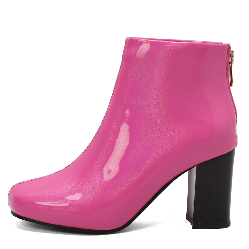 Ankle Candy Boots for Women Green Pink Black Patent Fashion Short Dance Boot New 2024 Spring Autumn Party Shoes Large Size 8bd7