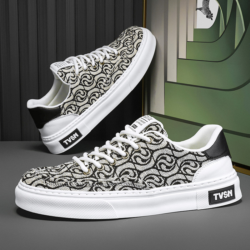 2024 New Shoes for Men Canvas Casual Shoes Trend Print Flat Skateboard Shoes Cool Lace-up Sneaker