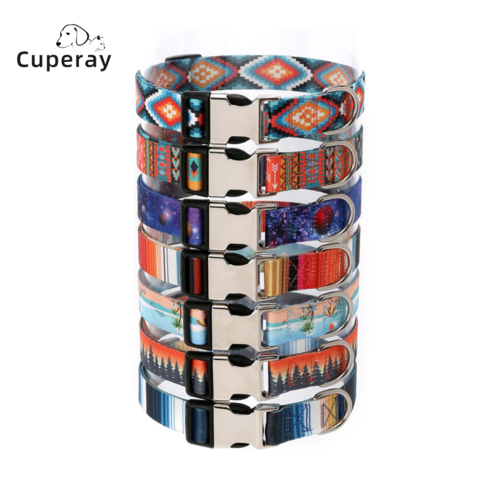 Custom Dog Collar Adjustable Nylon Printed ID Tag Name Free Nameplate Personalized Small Large Medium Pet Engraved Dogs Collars