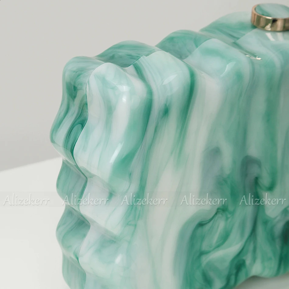 Alizekerr Wave-like Shaped Acrylic Box Evening Bags Women Boutique Elegant Marbled Clutch Purses And Handbags Wedding Party 240904