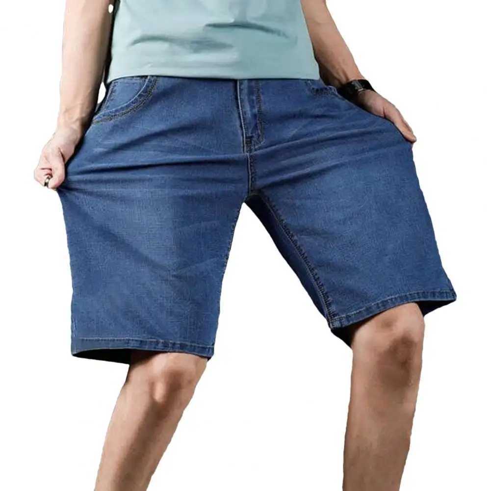 Solid Color Men Jeans Mens Summer Denim Shorts with Button Zipper Fly Pockets Straight Leg Solid Color Short for Streetwear Y240914