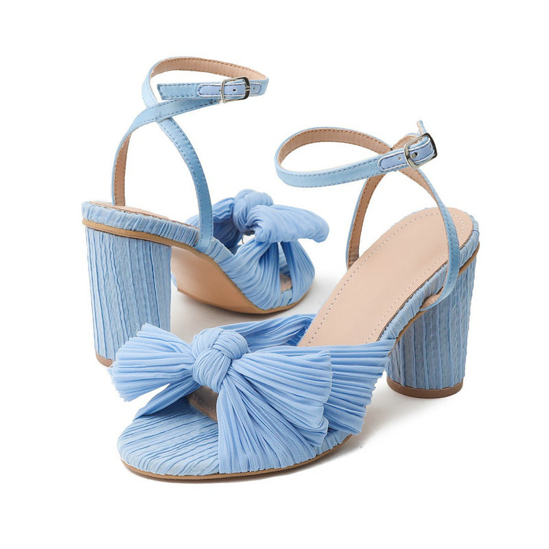 Fashion 2024 Women with Thick Bow New Silk Sandals Retro Fairy Shoes Lady atos Super-high Heel 707e