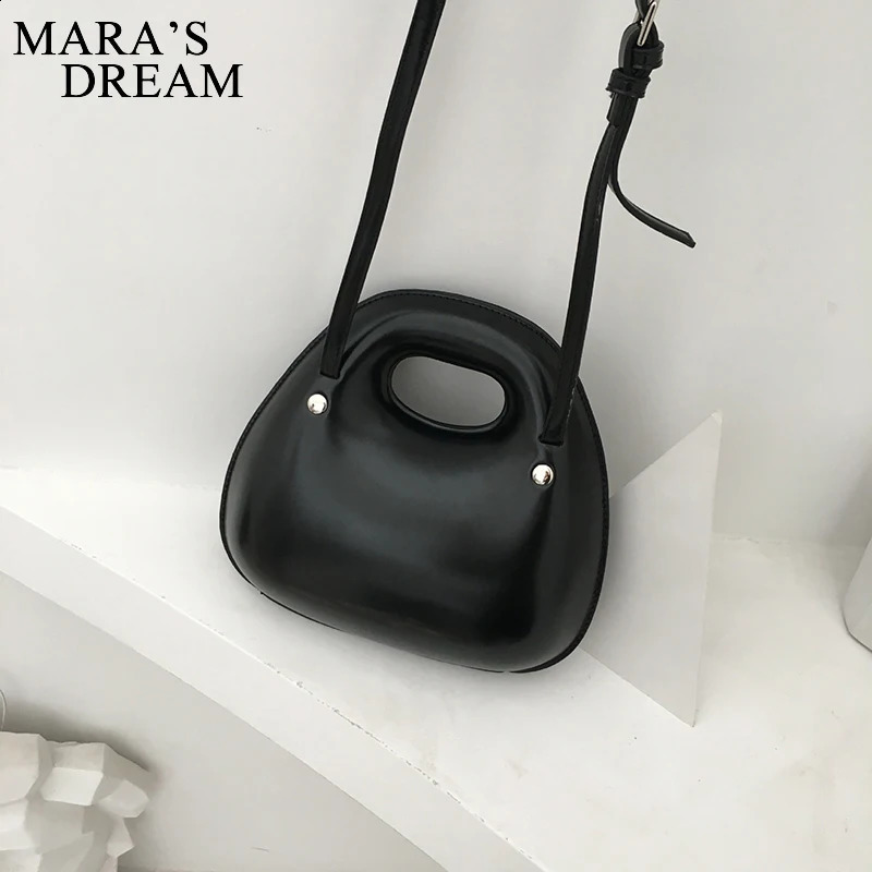 Maras Dream Fashion Womens Egg Bag Shell Shape Retro Round Womens Handbag Black Leather Bag Womens Handbag Cross Body 240912