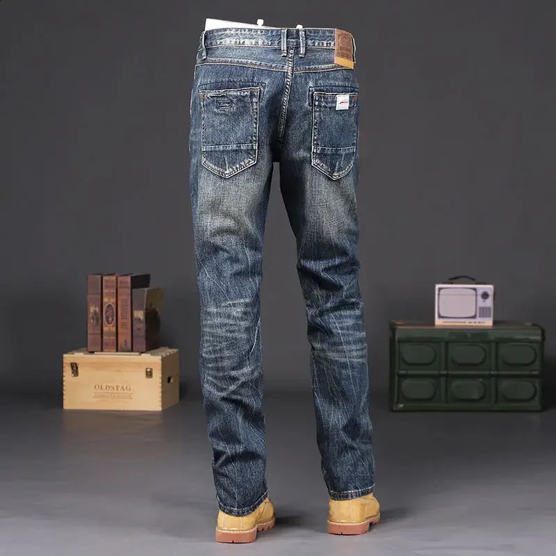 Trousers Male Cowboy Pants Jeans for Men Cropped with Pockets Casual Original High Quality Stacked Washed Soft Y2k Vintage Goth 240830